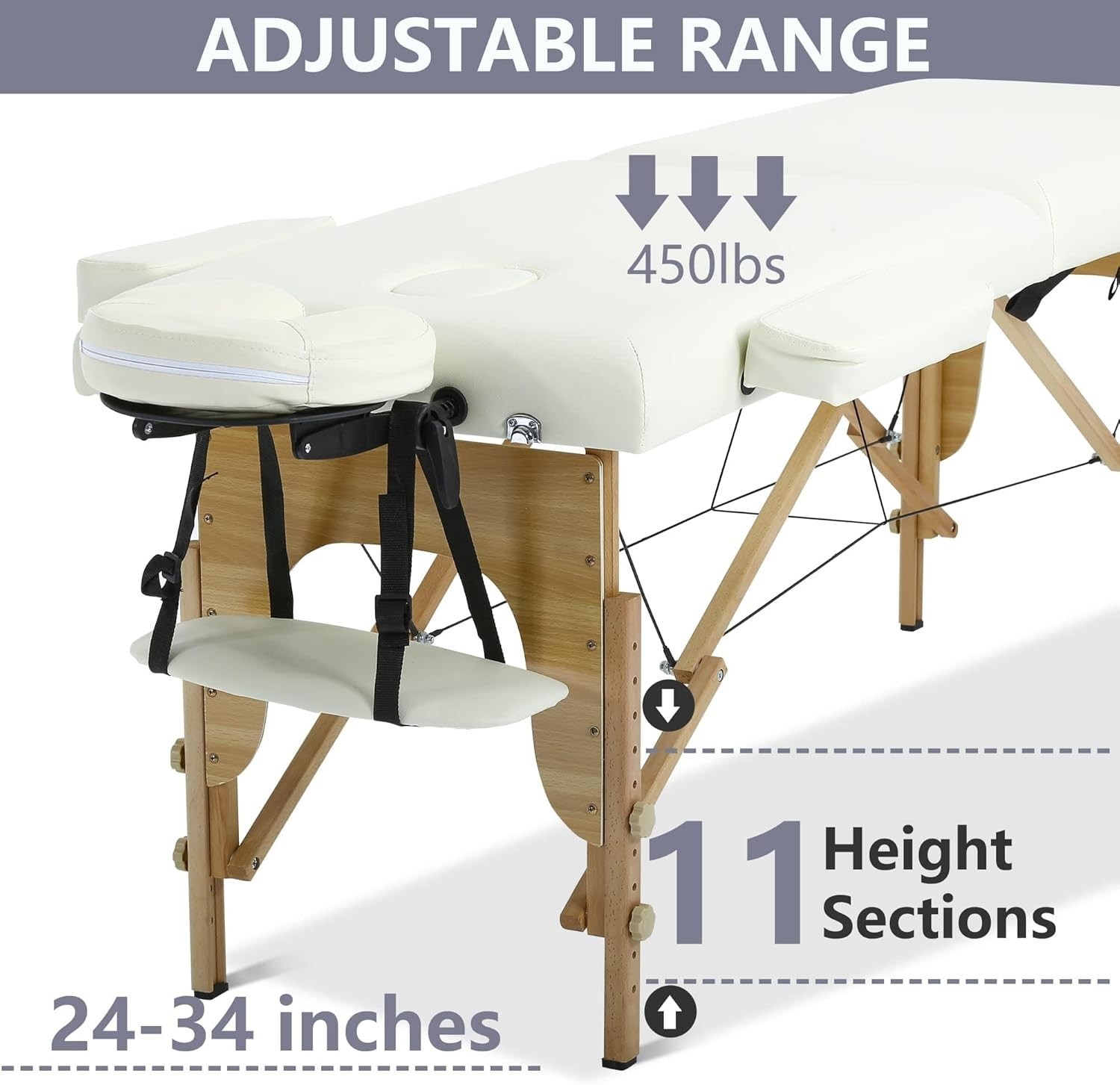 Elegantly Adjustable 24 Inch Portable Massage Table for Professionals & Spa Use