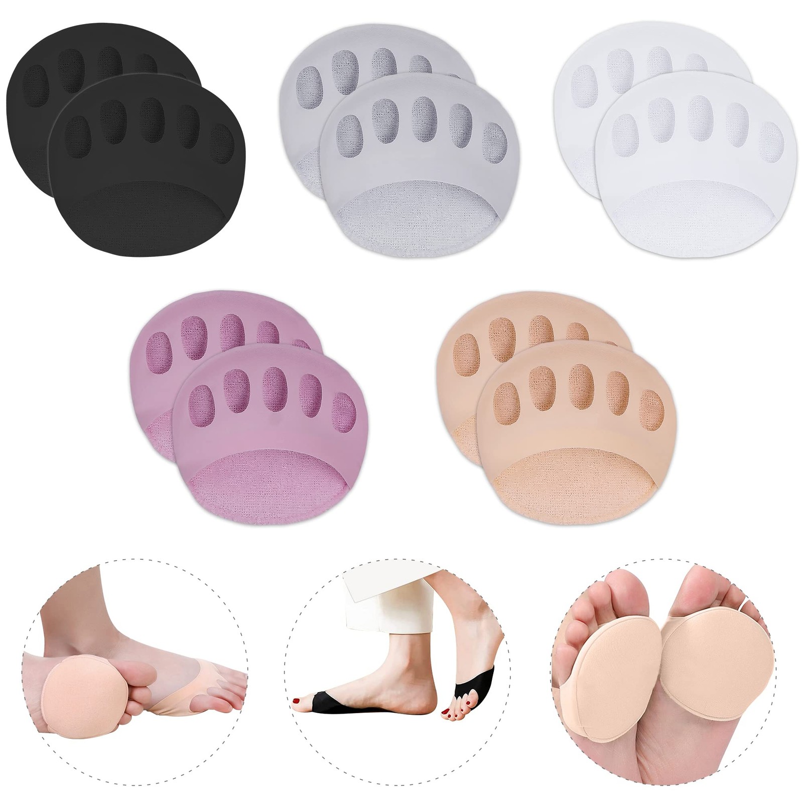 Ball of Foot Cushions Honeycomb Fabric Metatarsal Pads Invisible Socks Pads f...