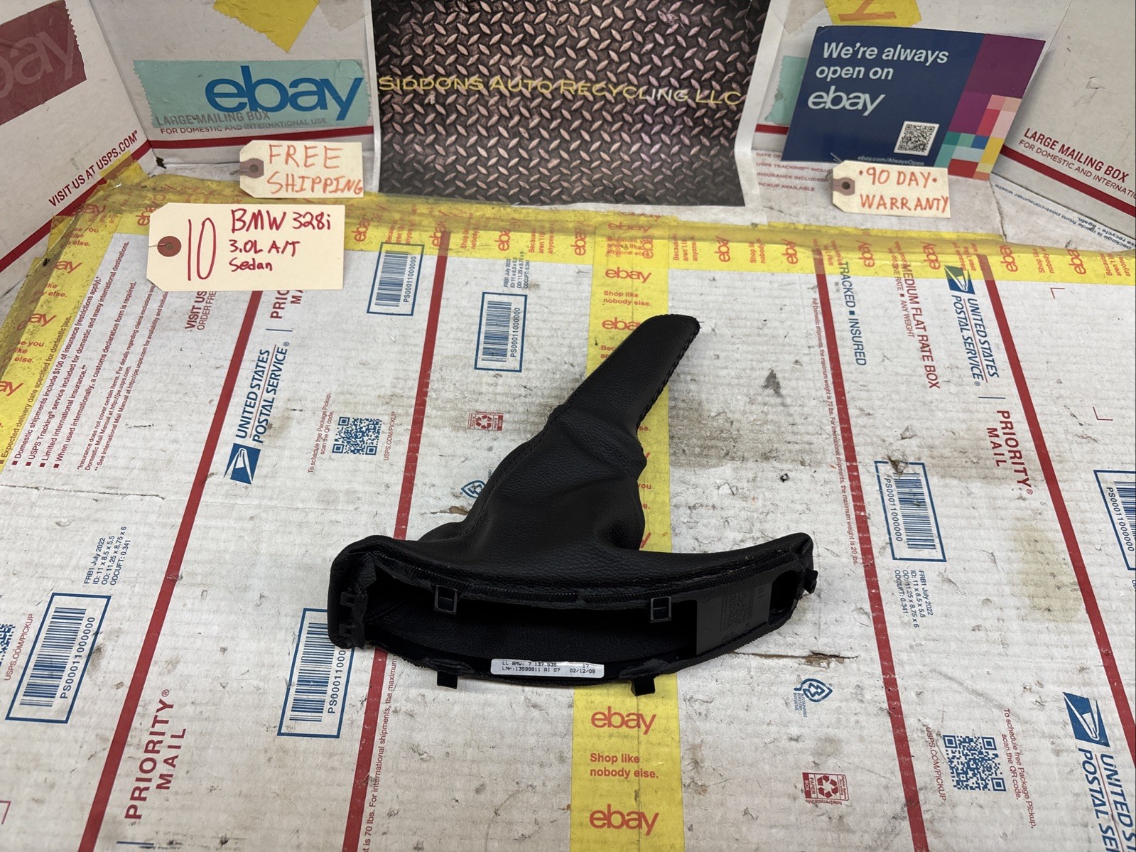07-13 BMW 328i EMERGENCY PARKING BRAKE HANDLE BOOT LEATHER BLACK # 7137535 oem