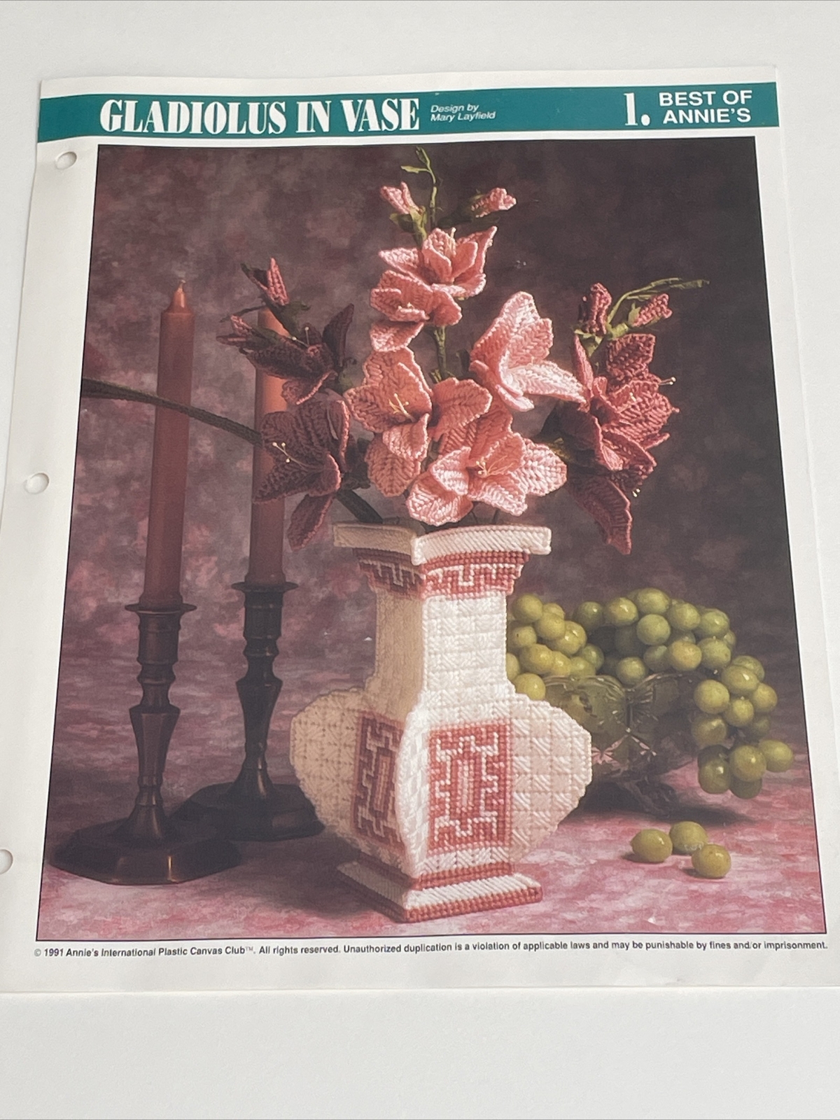 Annie's Attic Gladiolus In Vase Plastic Canvas Pattern Page