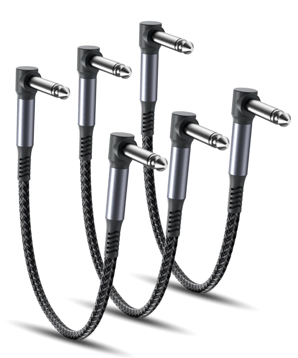 6-Inch Guitar Patch Cables 3-Pack, Right-Angle 1/4" Audio Connectors