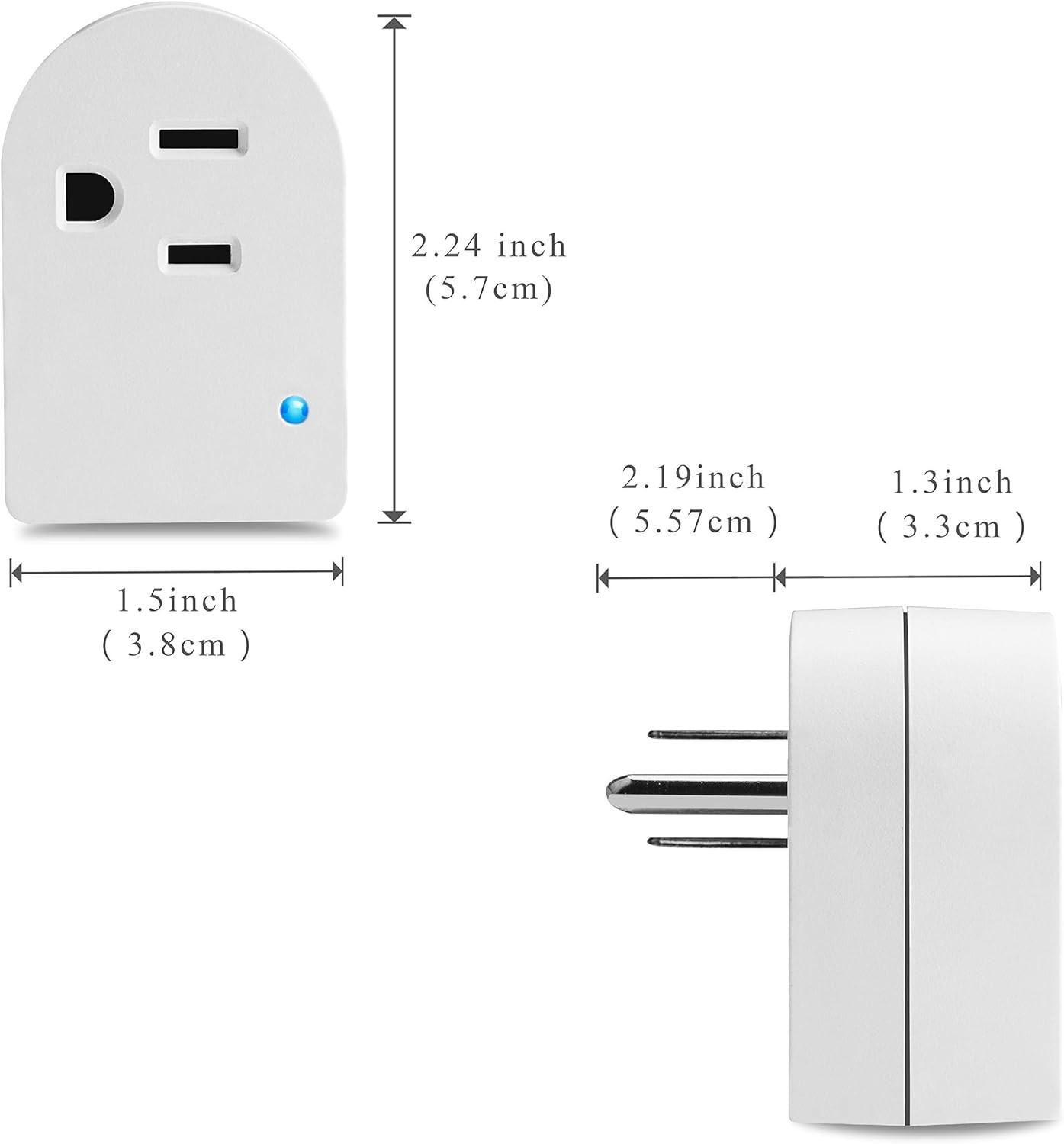 Compact Grounded Outlet Adapter with Indicator Light – 245J Protection, 2 Pack