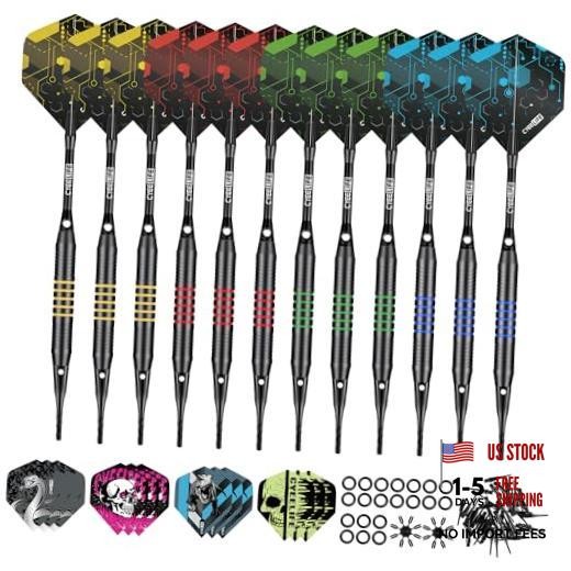 Soft Tip Darts Set - 12 Pack Professional Darts with 4 Colored Barrels, 24