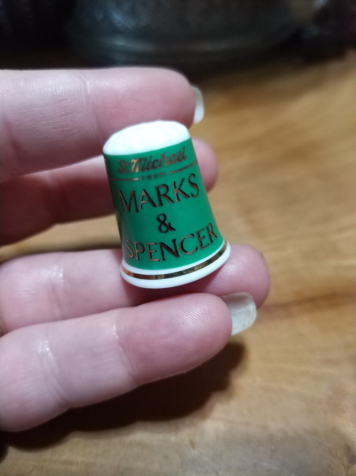 Vintage Marks and Spencer advertising Thimble. Penzance porcelain