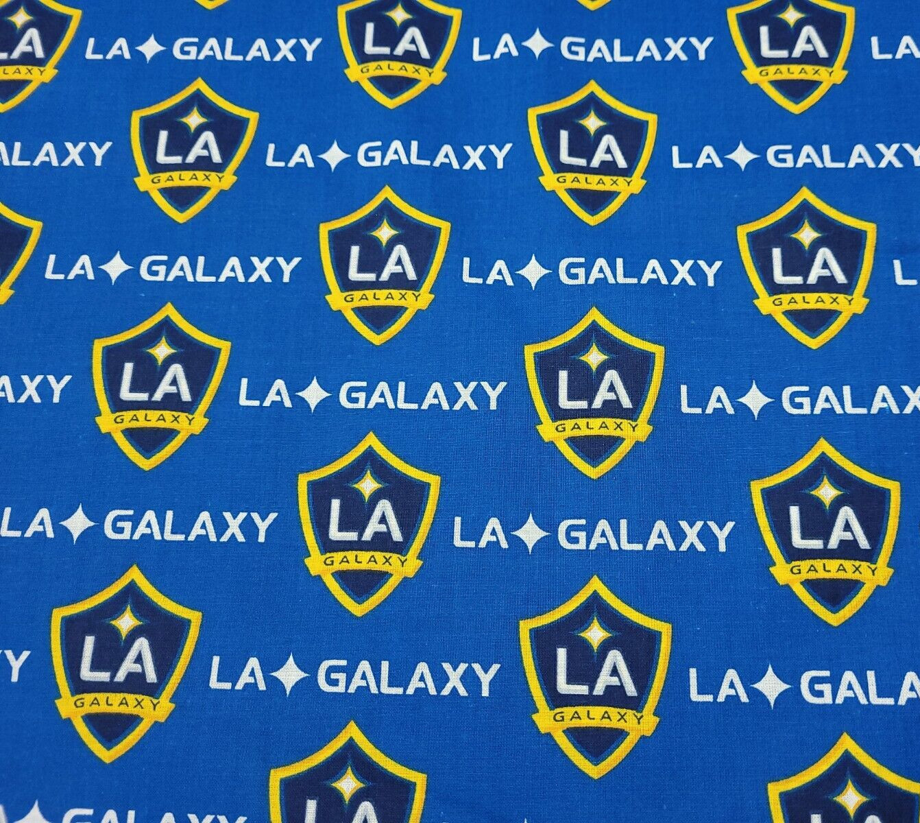 LA Galaxy Soccer BTY Fabric Traditions 58" Wide on Blue MLS Los Angeles