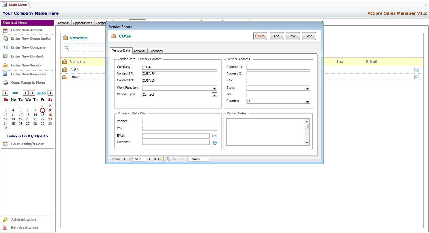 MS Access Based Sales Manager CRM Software - Use As-Is or Customizable