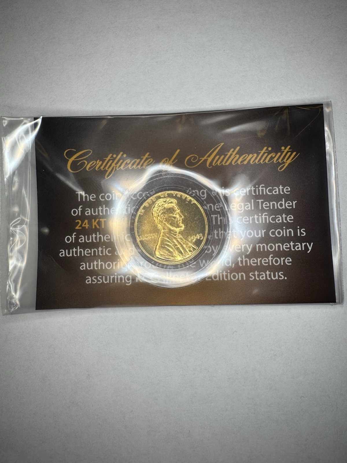 24kt Gold Plated Wheat Penny with Certificate Of Authenticity