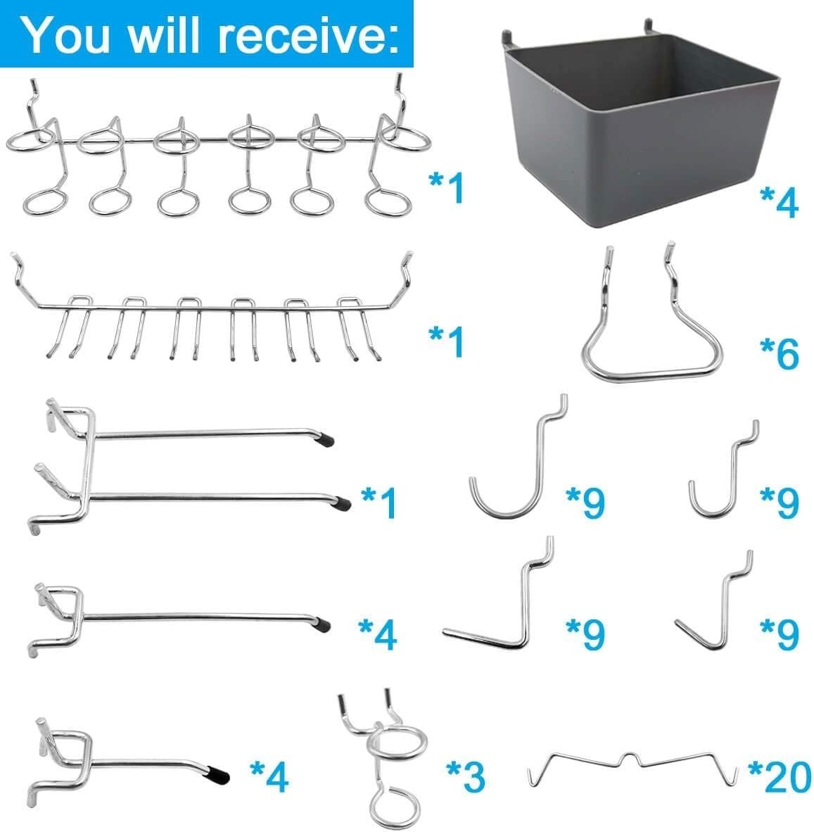 Complete 80pc Pegboard Hooks & Bins Kit - Rust-Resistant Tool Storage Solution