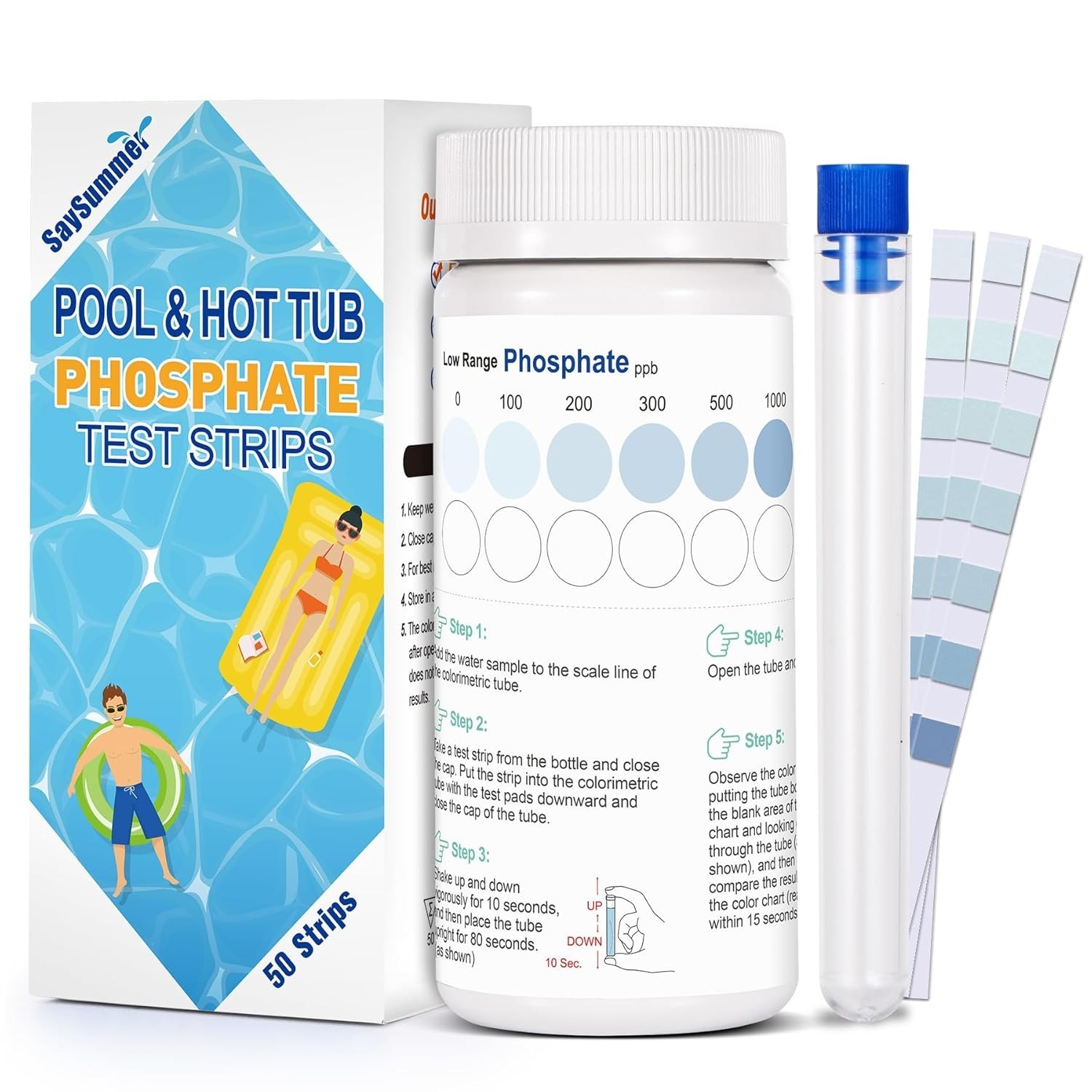 Pool & Hot Tub Phosphate Kit 50 Strips Water Quality Testing