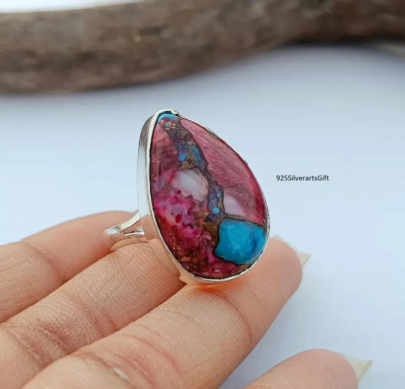 Pink Copper Turquoise Ring 925 Sterling Silver Ring Handmade Ring All Size R335
