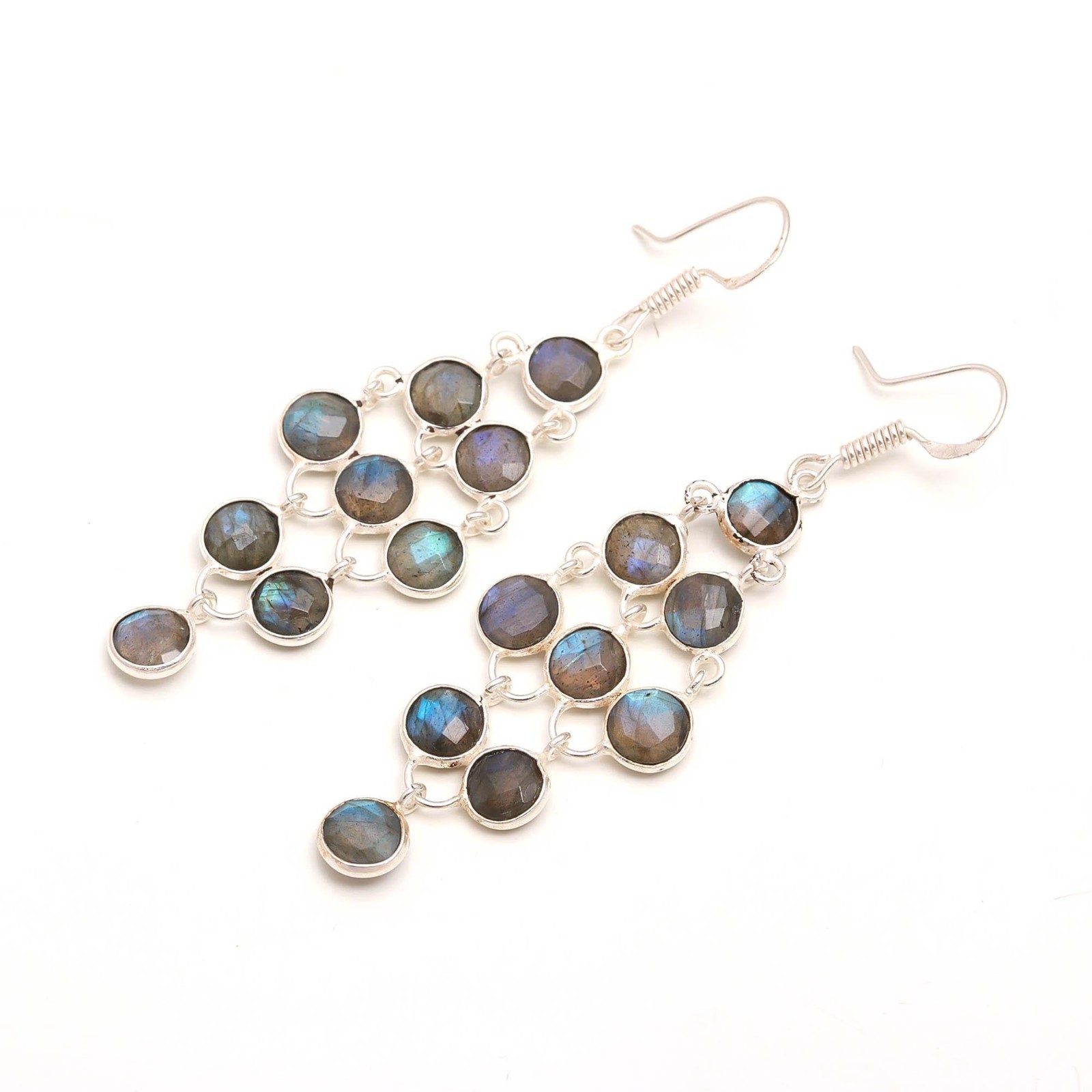Labradorite Gemstone 925 Sterling Silver Bezel Dangle Earring Gift For her