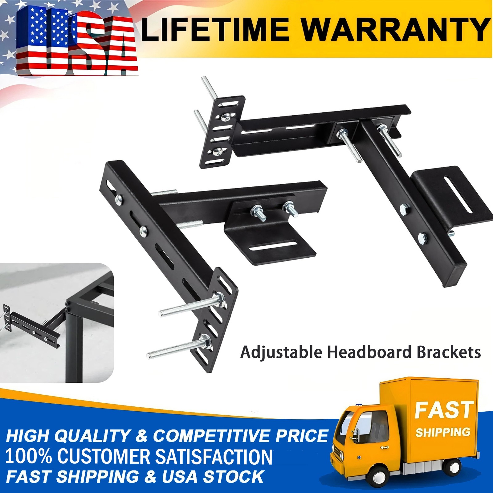 2Pack Headboard Brackets,Bed Extension Adapter Adjustable Universal Brackets Kit
