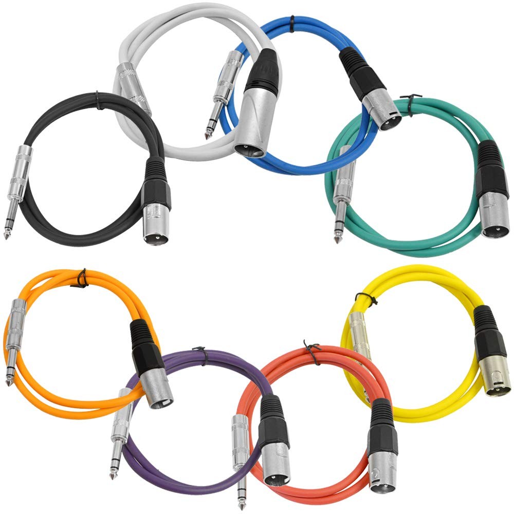 - SATRXL-M2-Multi - 8 Pack of 2 Foot Multi-Color XLR Male to 1/4 Inch TRS Pat...