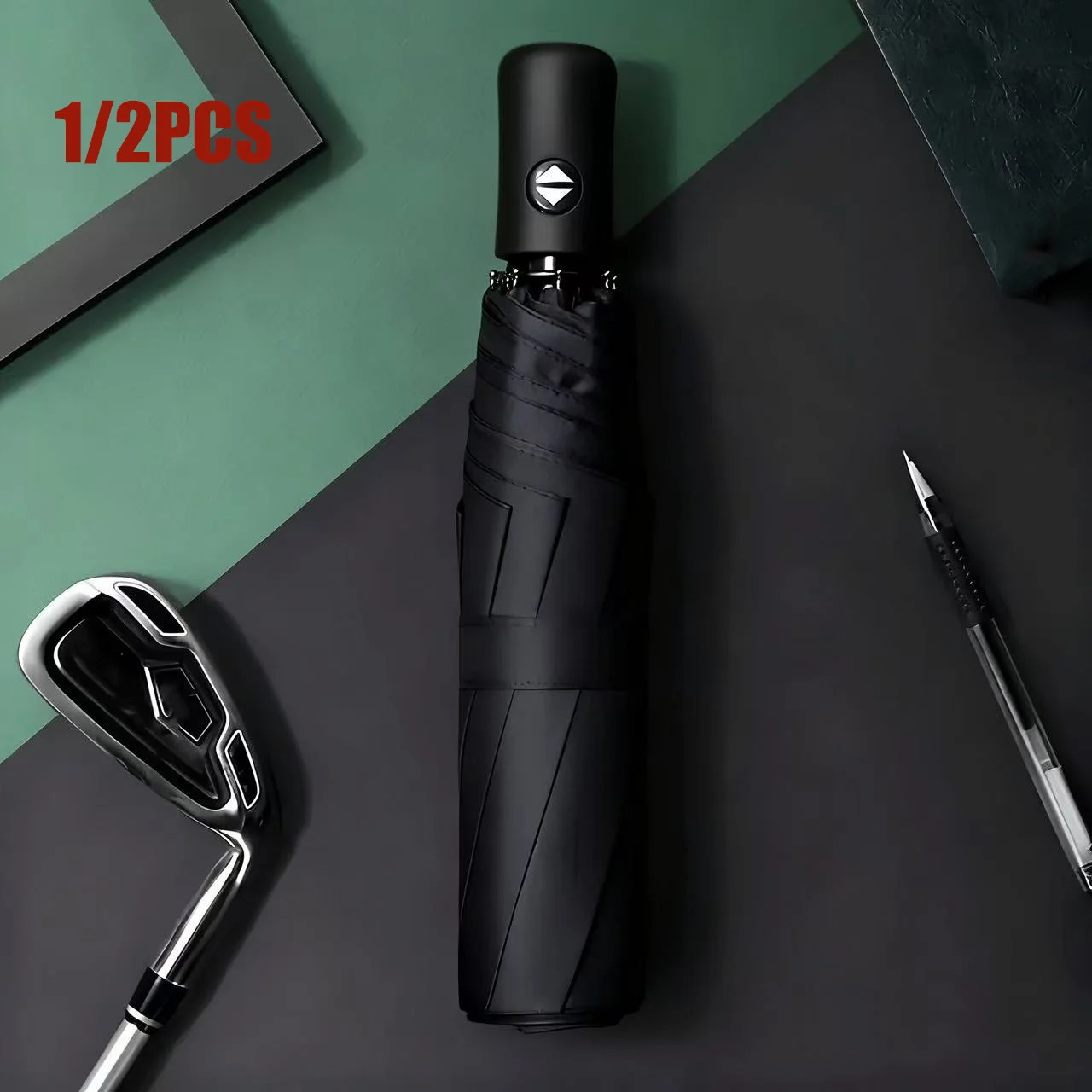 Folding Umbrella for Men and Women Thickened Windproof Black Rubber UV Sun Shade