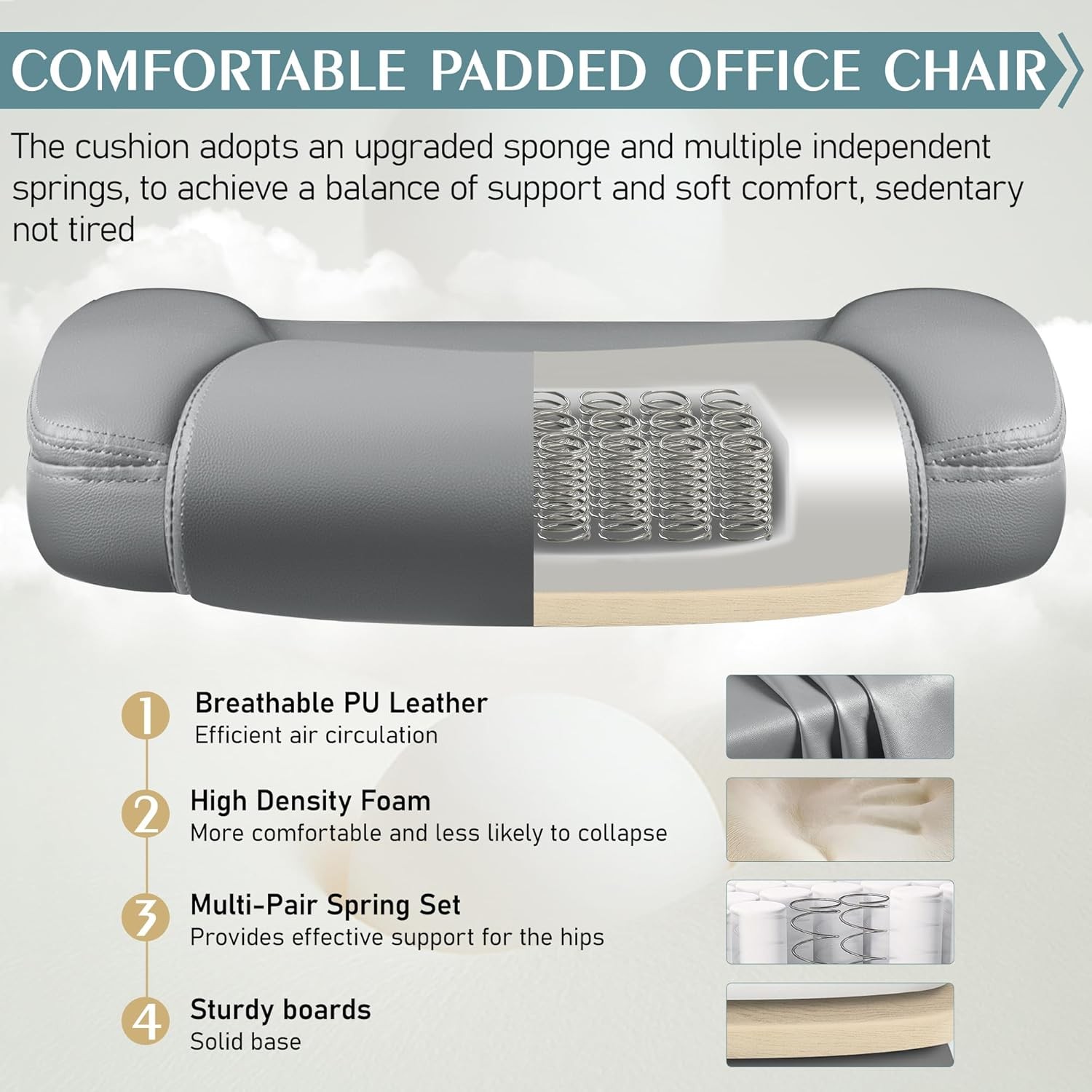 Leather Office Chair, PU Home Computer Desk Chairs with Ergonomic Back Support,