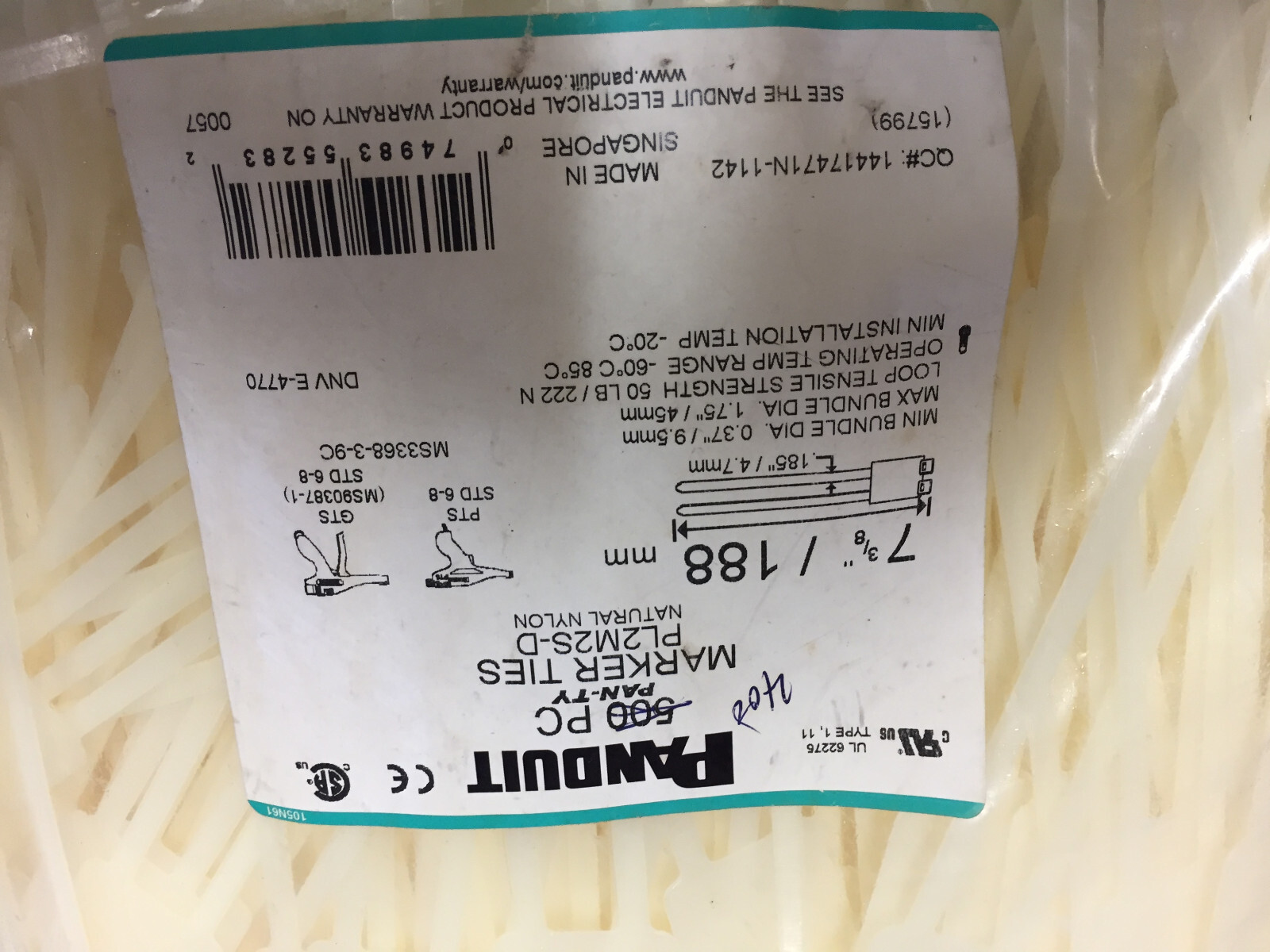BT2I-M0 PANDUIT MARKER TIE NATURAL 50LBS 7.4" 400 PCS