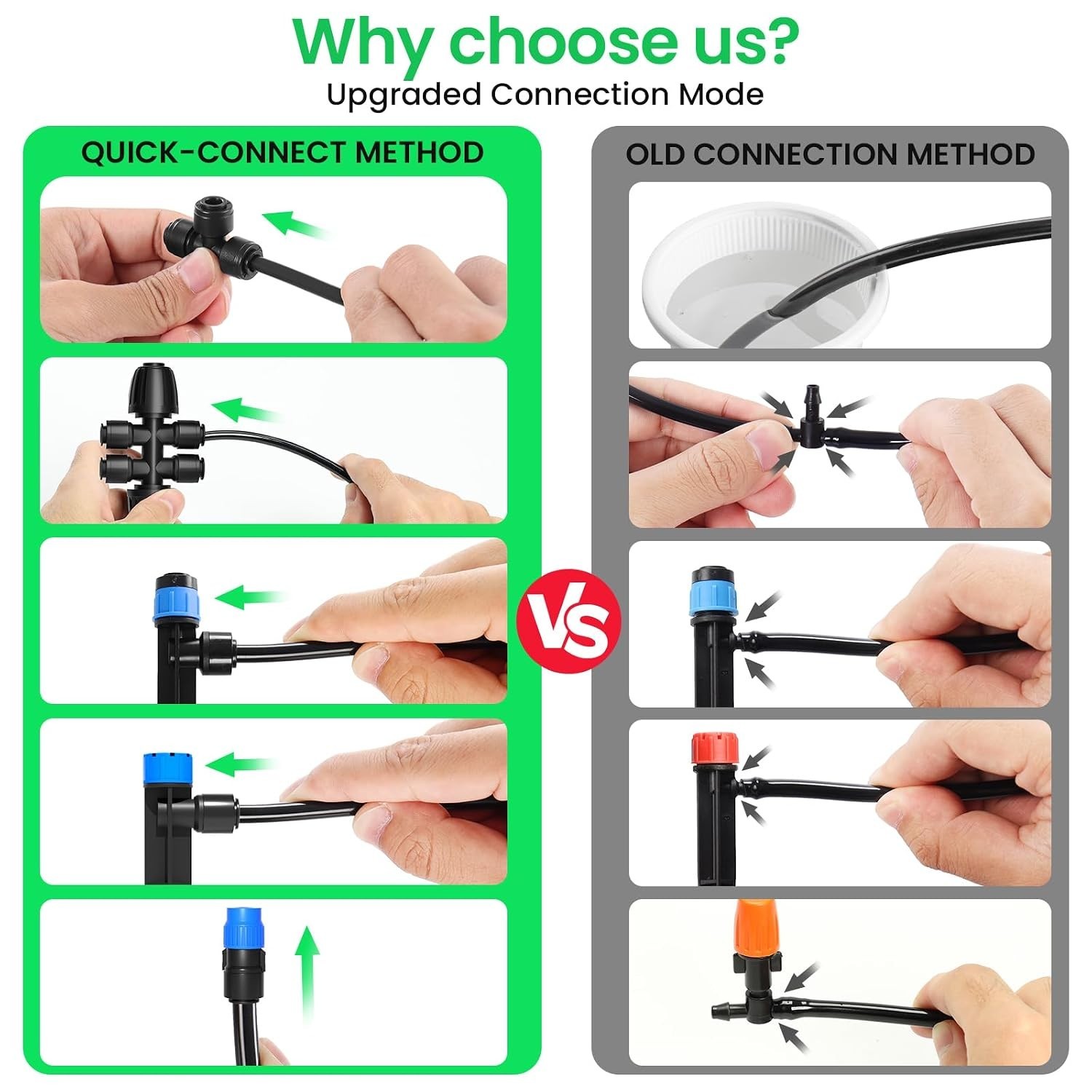 Efficient Garden Watering System with Quick Connector Technology and Nozzles