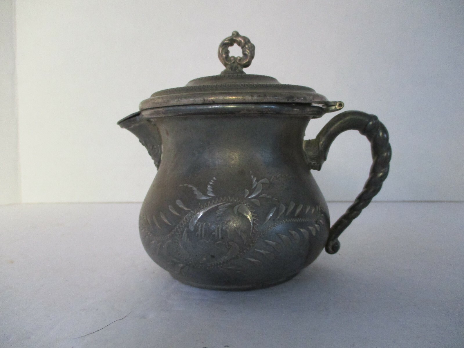Silver Lidded Creamer Pitcher Stamped Quadruple Plate "R" over Sunburst Vintage