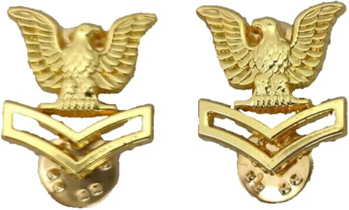 PAIR US NAVY 2ND CLASS E5 PETTY OFFICER RANK MILITARY HAT DRESS LAPEL PIN GOLDEN