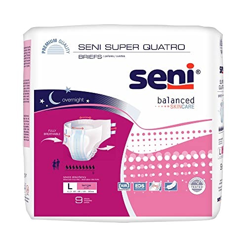 Seni Super Quatro Adult Briefs L 45–59", Severe Absorbency, 36ct