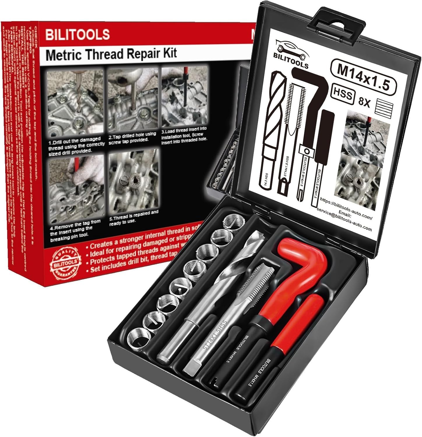 M14x1.5 Metric Thread Repair Kit with HSS Drill & Stainless Inserts