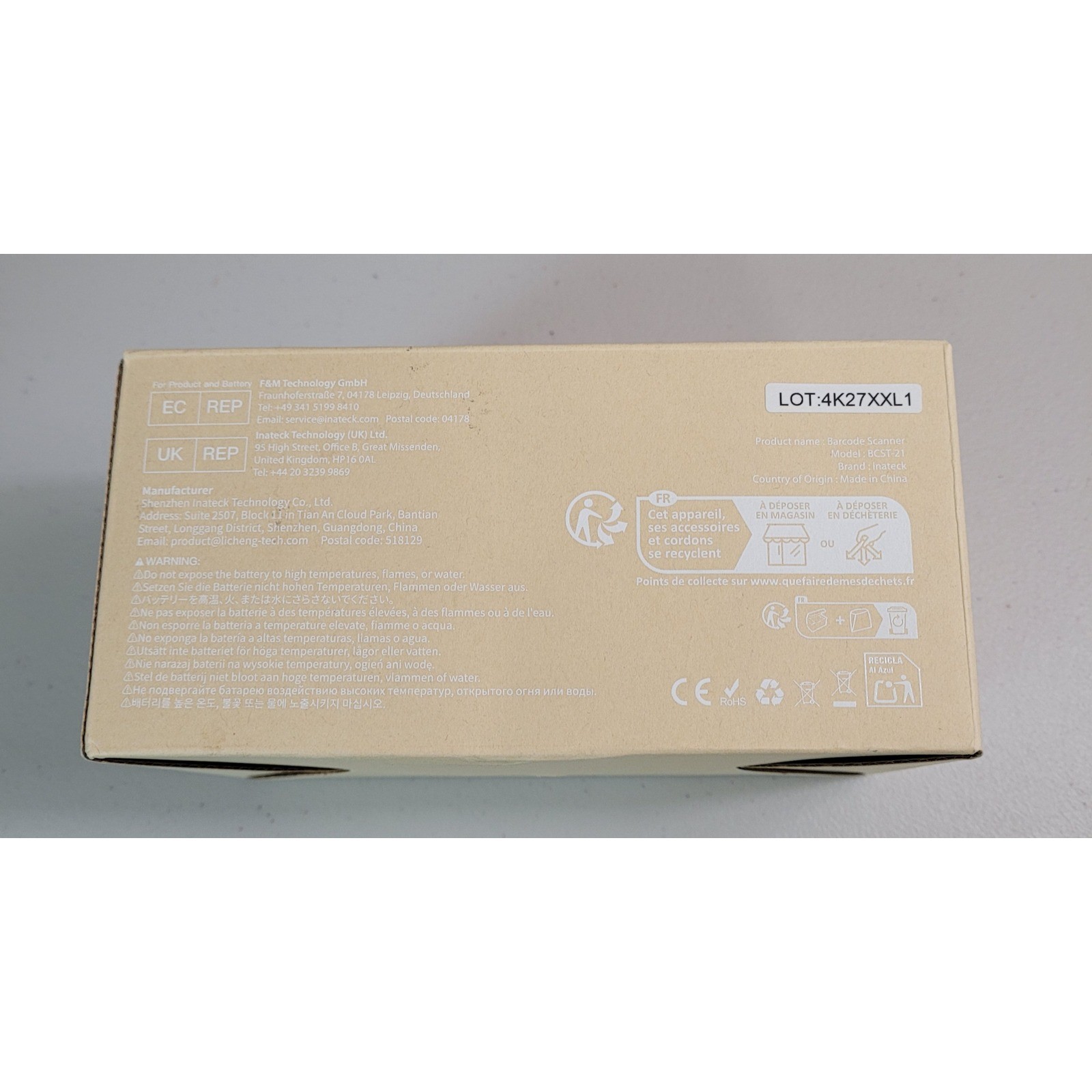 Inateck BCST-21 Wireless Barcode Scanner Black Yellow Handheld New Open Box