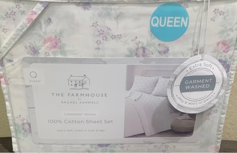 THE FARMHOUSE by Rachel Ashwell Shabby Chic Pink Purple Floral Queen Sheet Set