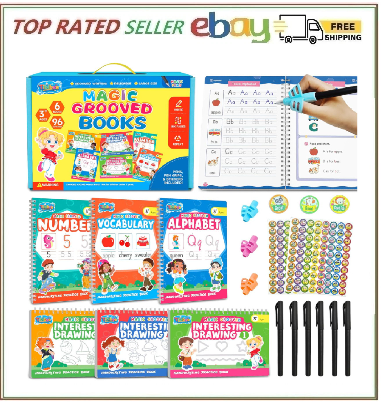 Magic Grooved Writing Practice for Kids Ages 3–8, Reusable Handwriting Workbooks