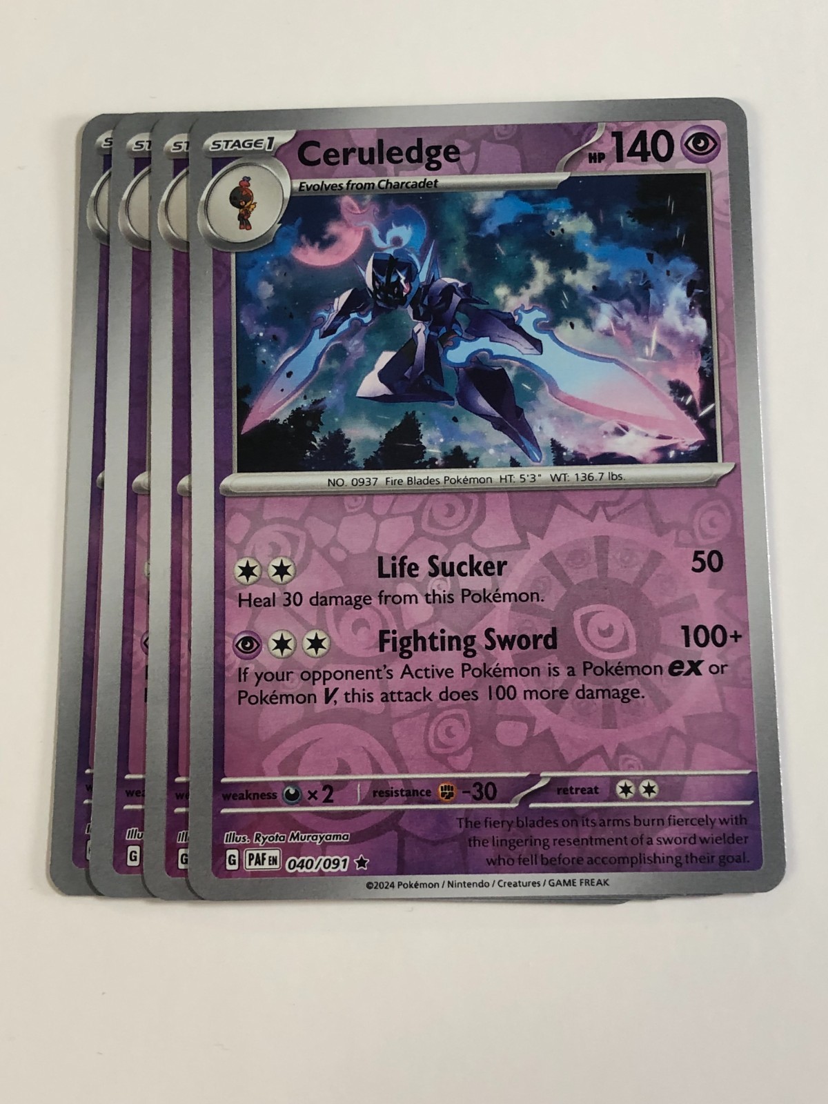 Pokemon TCG Paldean Fates 4x Playset Reverse Holographic Ceruledge 040/091 NM