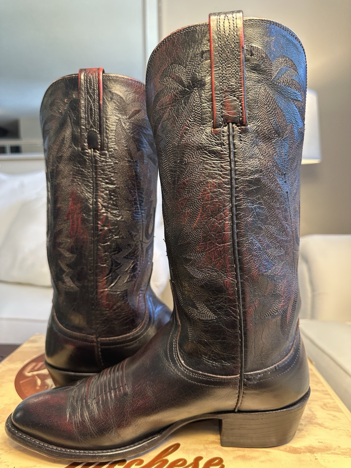 Lucchese 2000 Men's Handmade Black Cherry Lonestar Calf Medium Toe Boots Size 8D