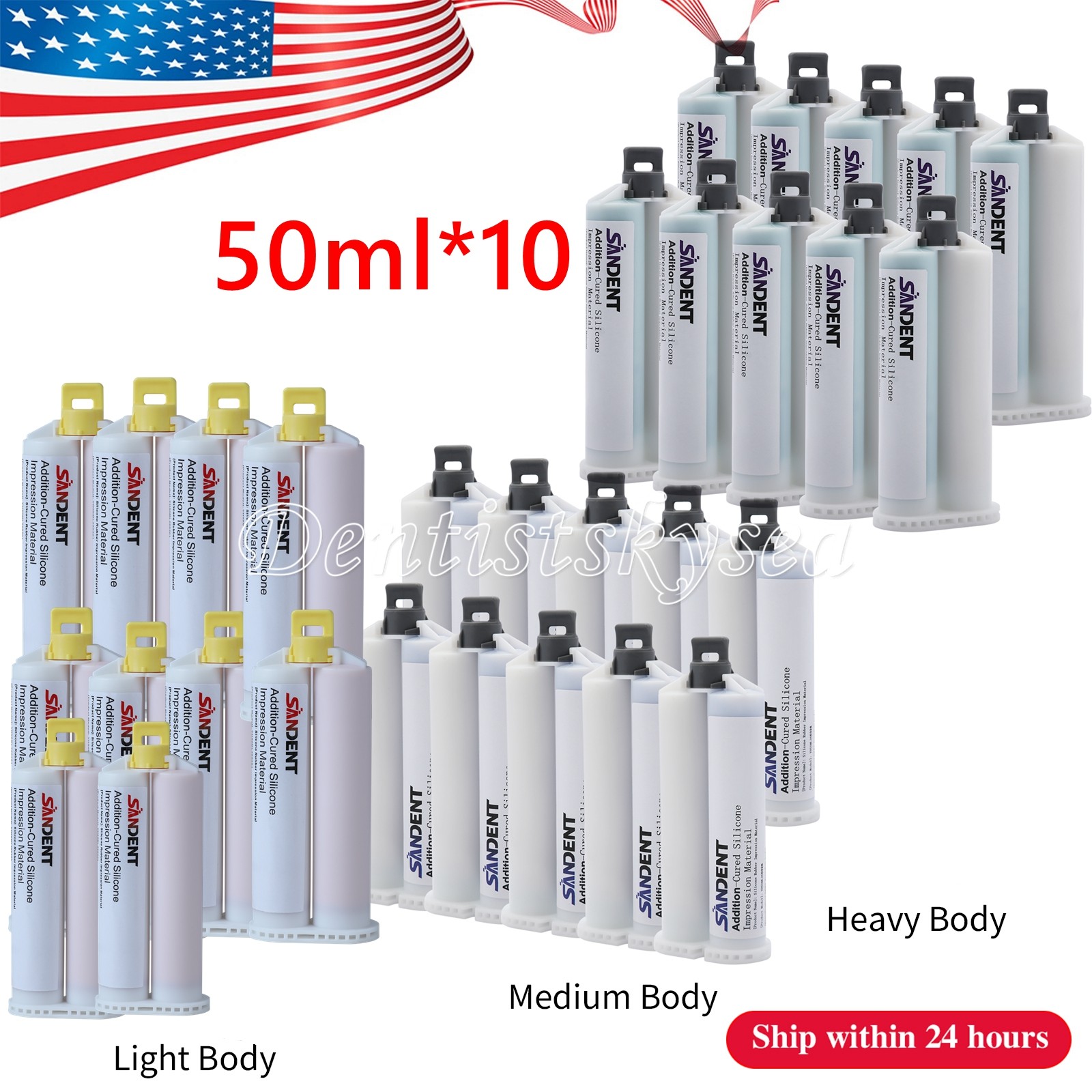 Dental Impression Material Fast Set Heavy/Light/Medium Body 50ML*10 Cartridges