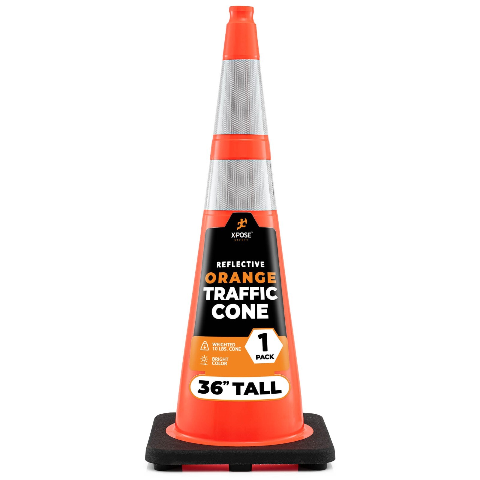 36 Inch Orange Traffic Cones with 6" & 4" Collars - PVC Plastic Safety Cone