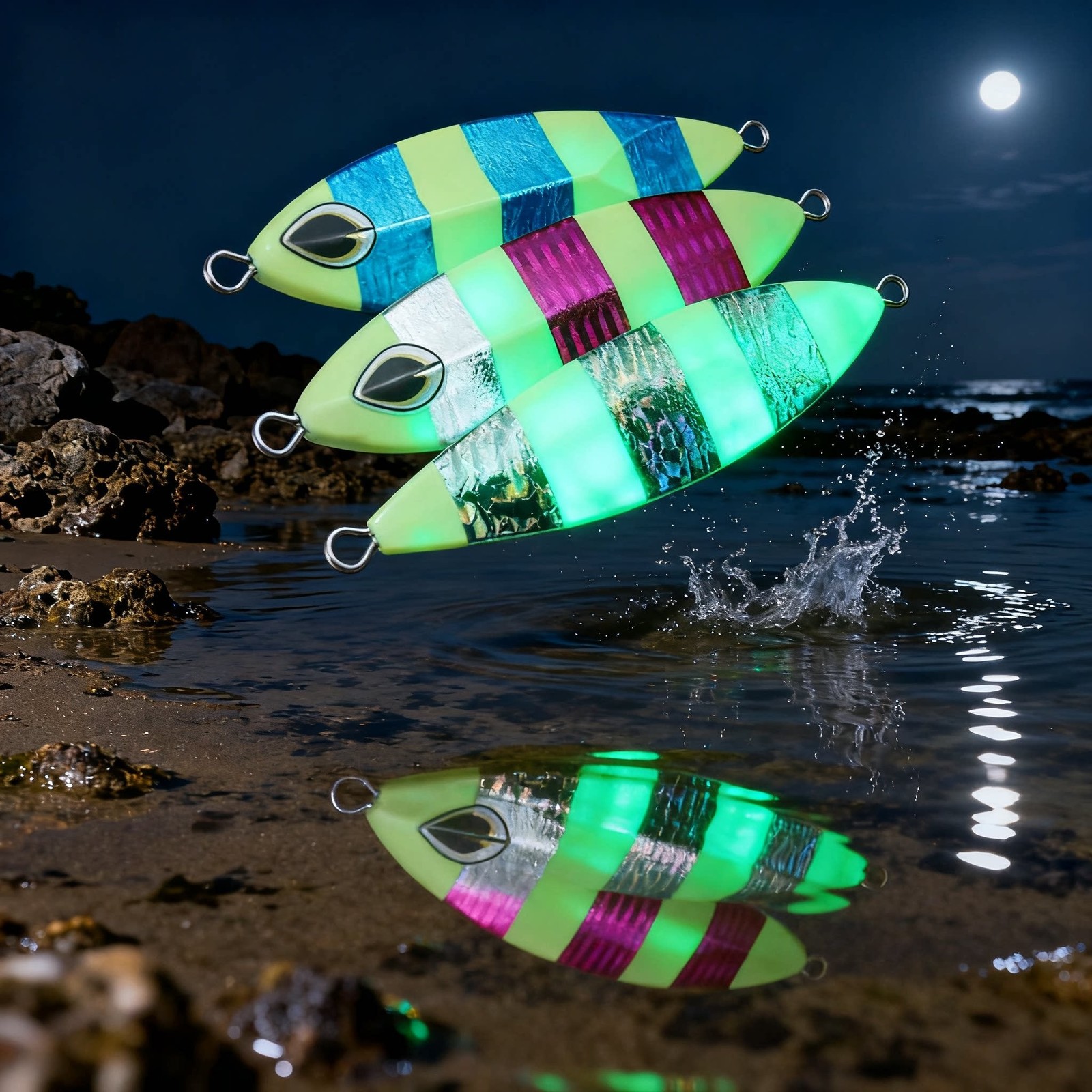 Sea Fishing Metal Jig Lure with Glow in Dark Coating 60g to 120g Weight Range