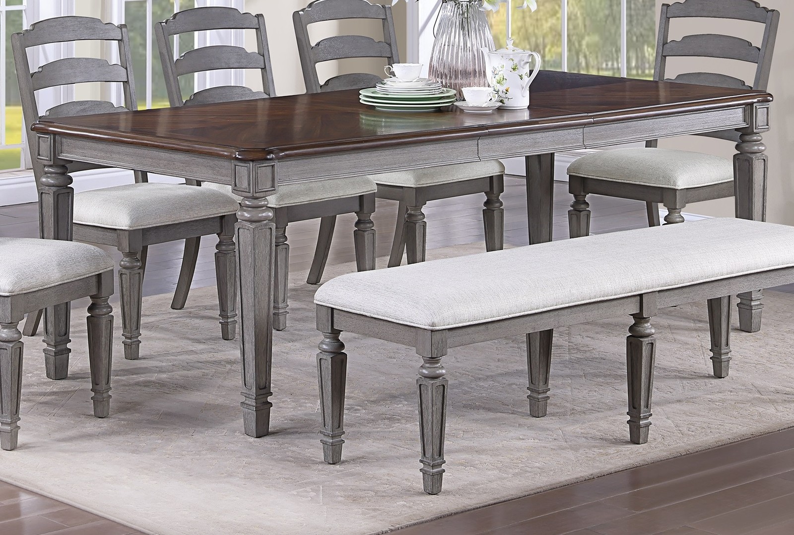 Light grey and cherry contemporary style 1pc dining table, wooden frame