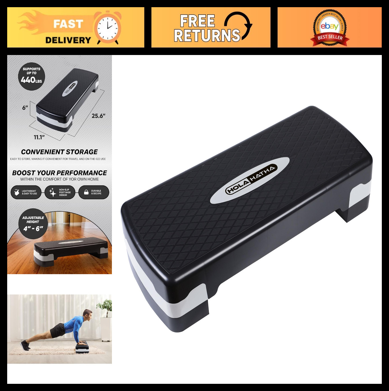 Compact Portable Aerobic Step Platform - Adjustable Height Fitness Cardio Steppe