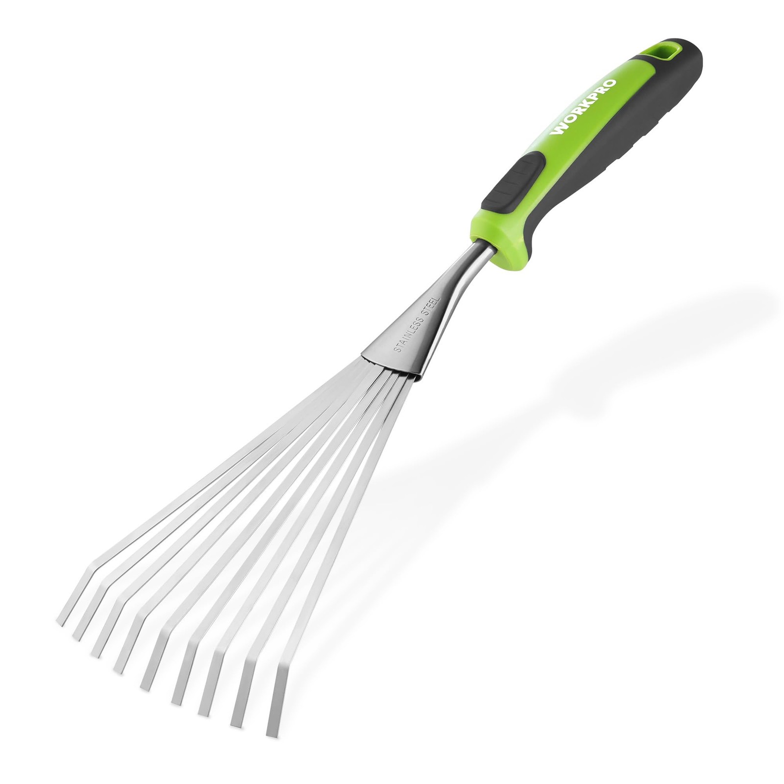 WORKPRO 16" Hand Rake, Garden Rake with Soft Handle Green/Black