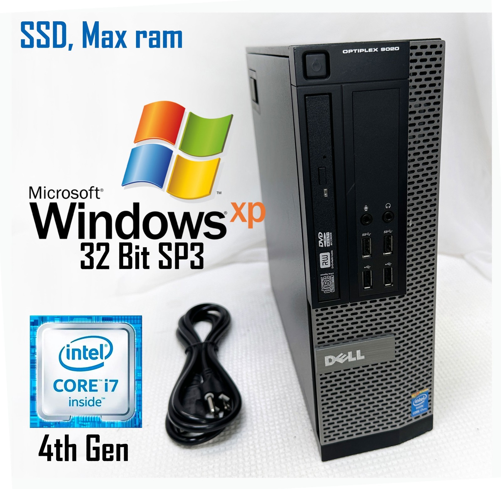 RETRO Windows XP 32 bit SP3-Dell OptiPlex 9020 SFF i7-4770, 250GB SSD, +Warranty