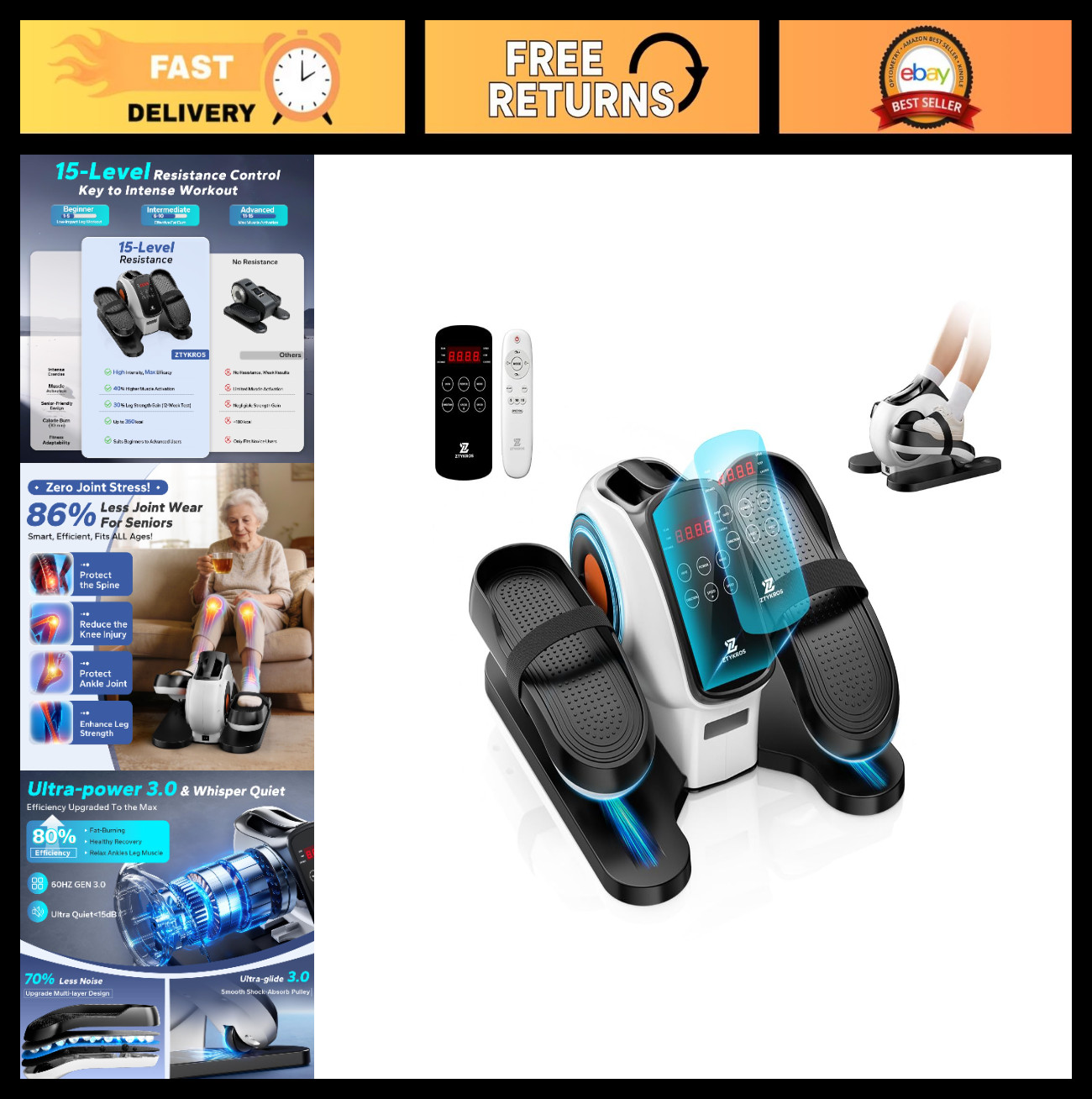 Under Desk Elliptical Machine - Adjustable Resistance Pedal Exerciser for Senior