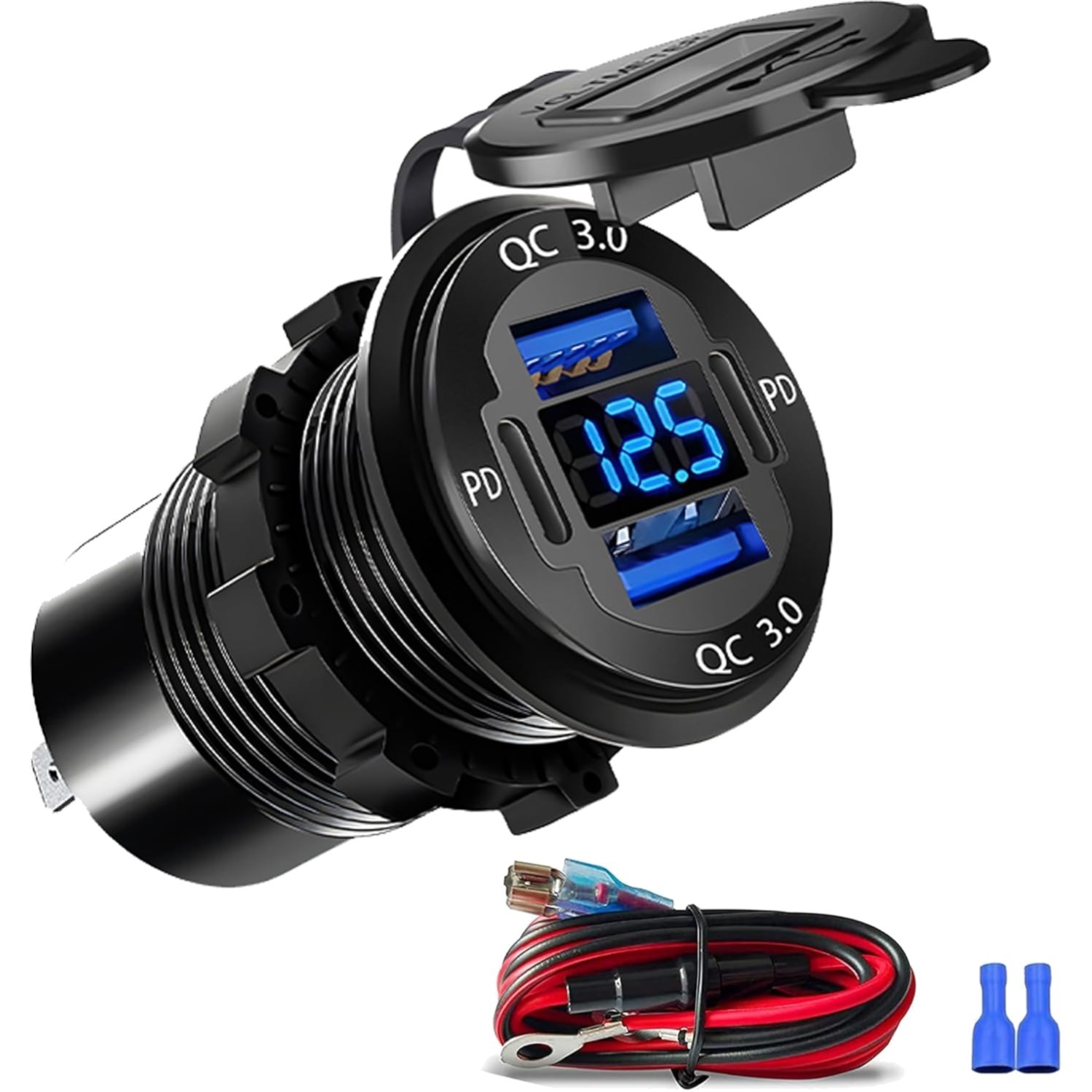 4-Port 12V USB Outlet with LED Voltmeter - 78W Fast Charging Solution