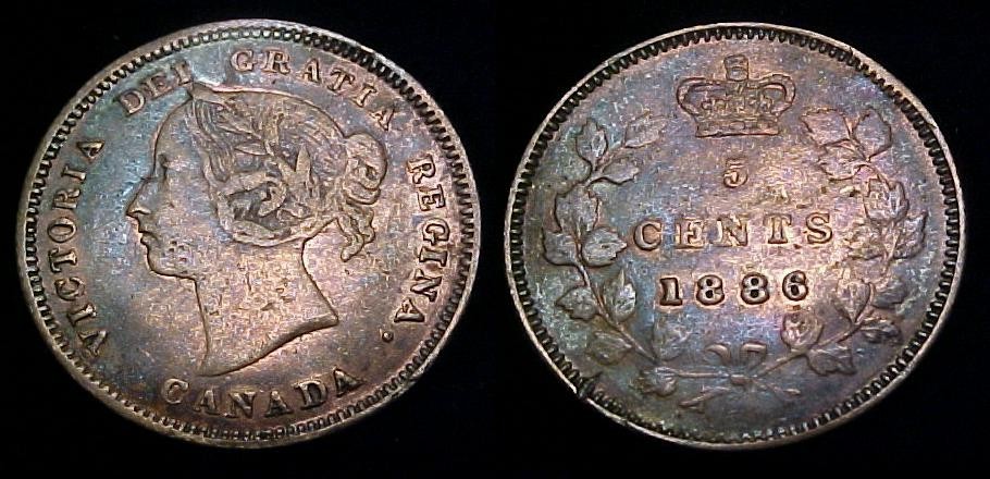 CANADA 1886 Silver Five Cents F+