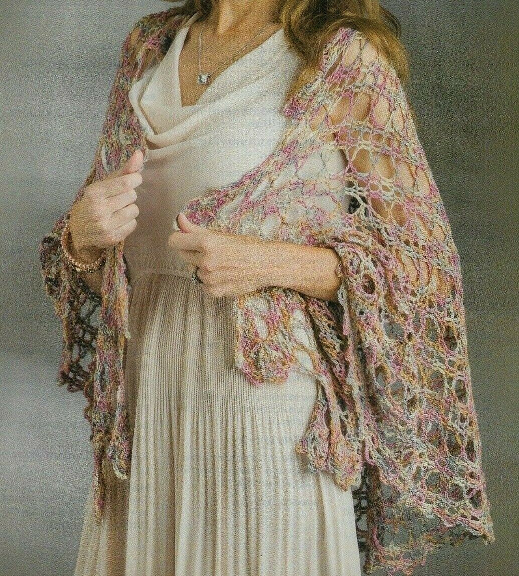 BRUGES MULTI SHAWL WRAP WOMEN'S CROCHET PATTERN INSTRUCTIONS
