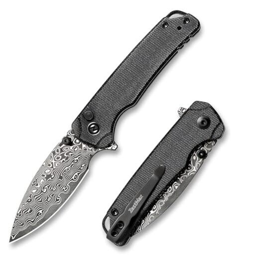 Damascus Folding Pocket Knife, 2.99" Blade Micarta Handle Sharp Cool Black