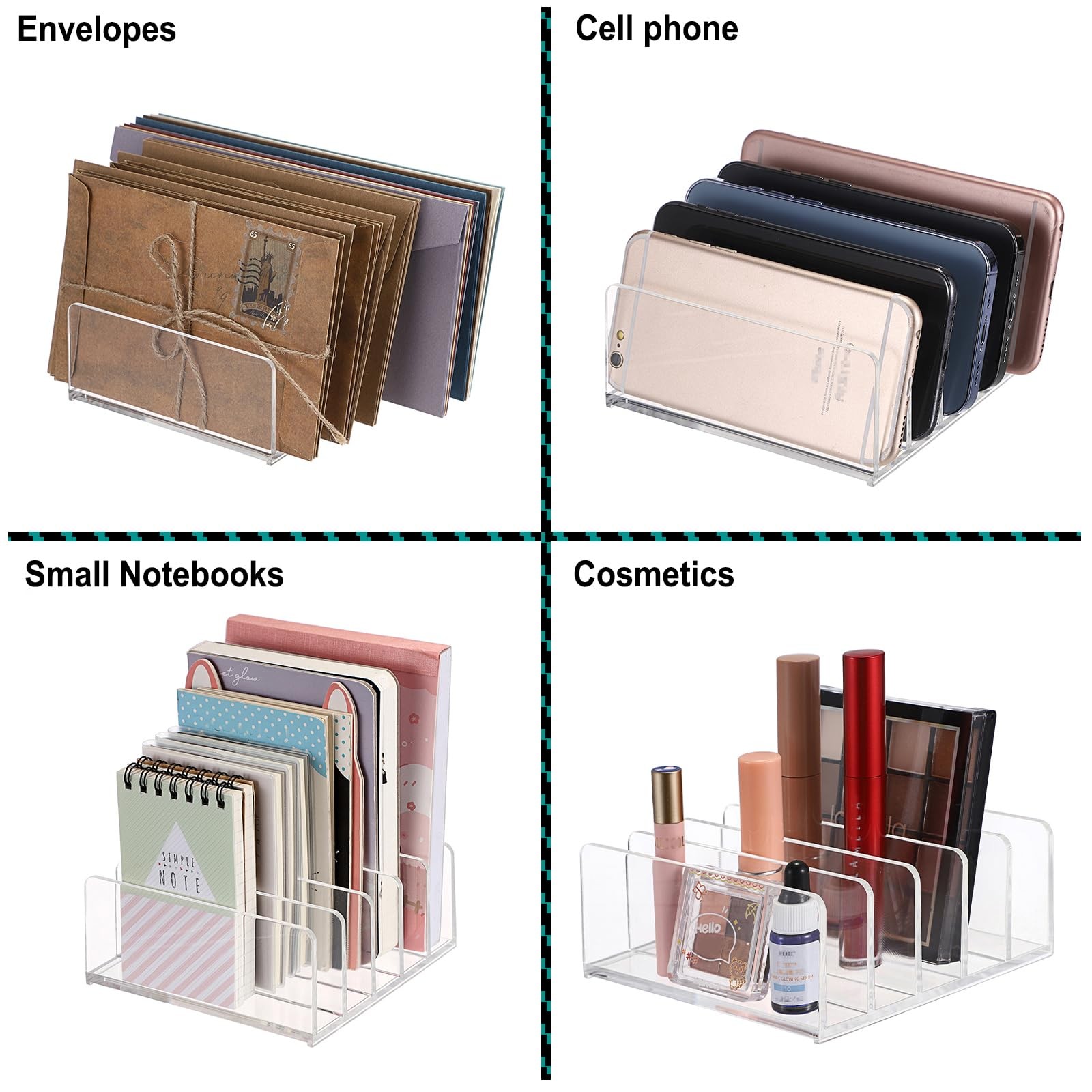 Hipiwe 2-Pack Acrylic File Organizer for Sorting Mail - 5 Slots Transparent
