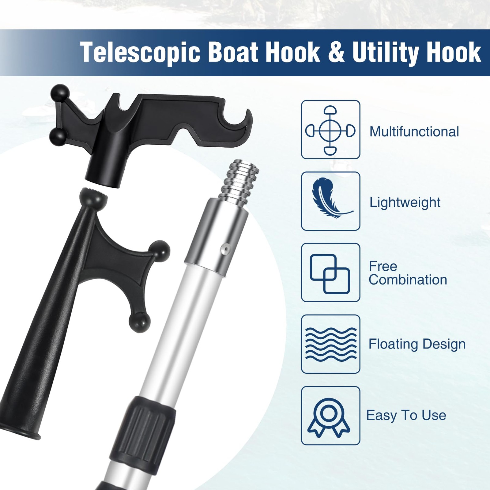 Lineslife Boat Hooks For Docking4-8Ft Telescoping Pole Utility Hook Christmas