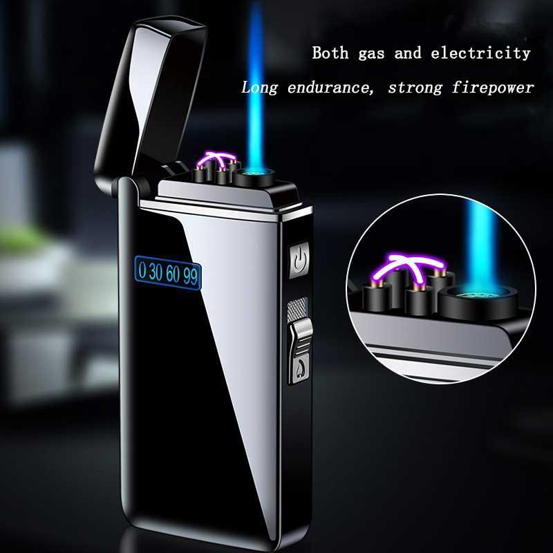 Dual Arc Plasma USB Lighter Blue Flame Butane Cigar Torch Outdoor Windproof