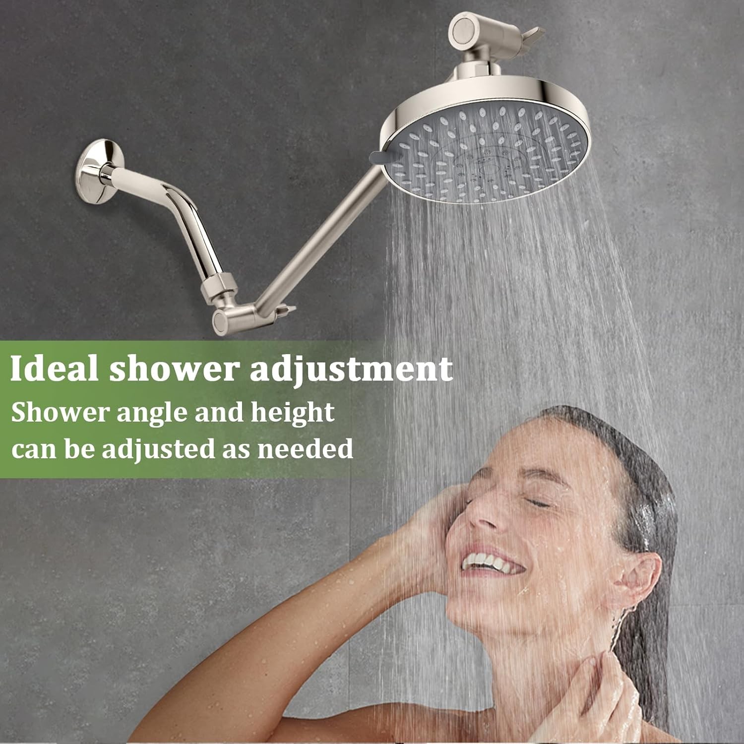 Rain Shower Head Extension 12 Inch Adjustable Brushed Nickel