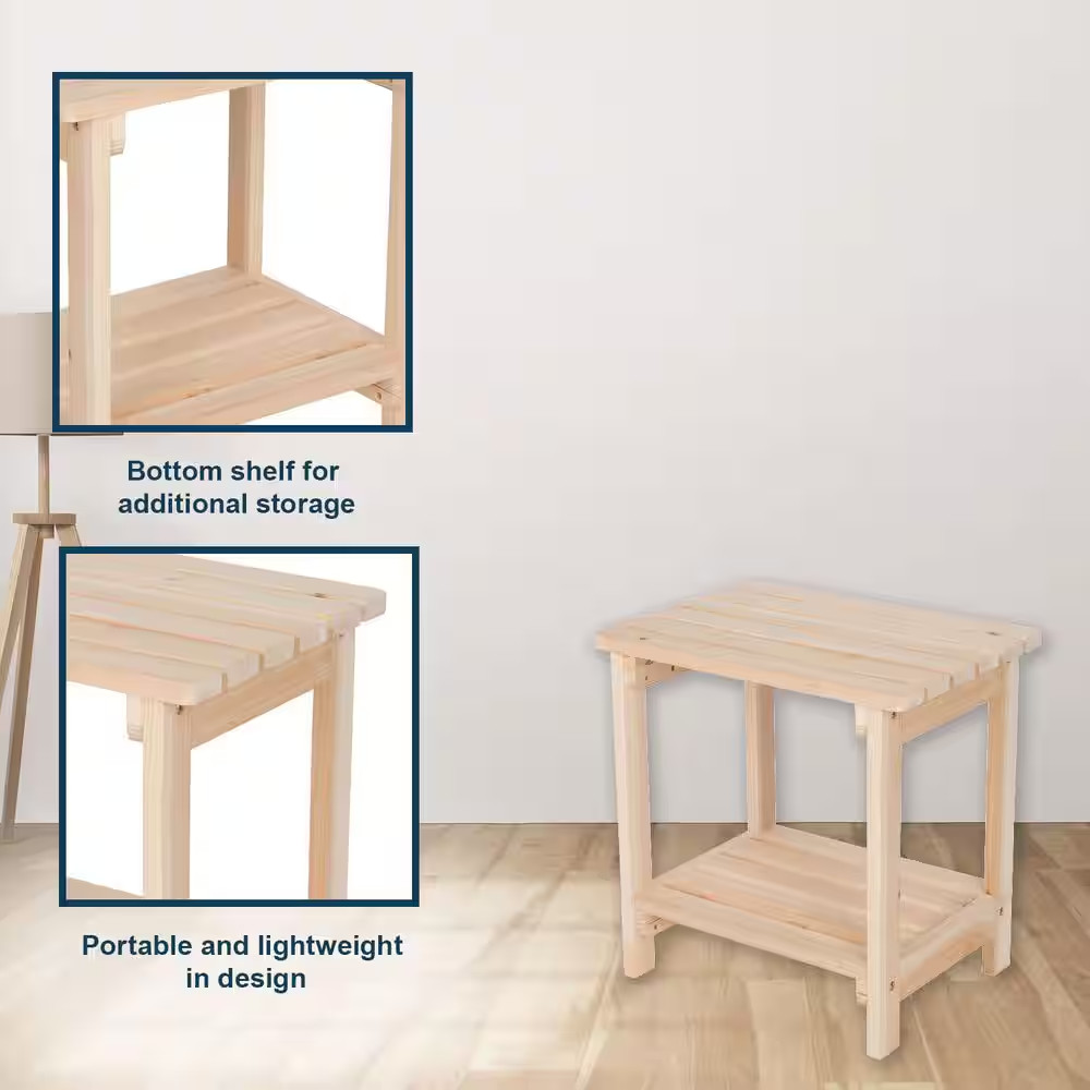 20 In. Tall Natural Rectangular Wood Outdoor Side Table