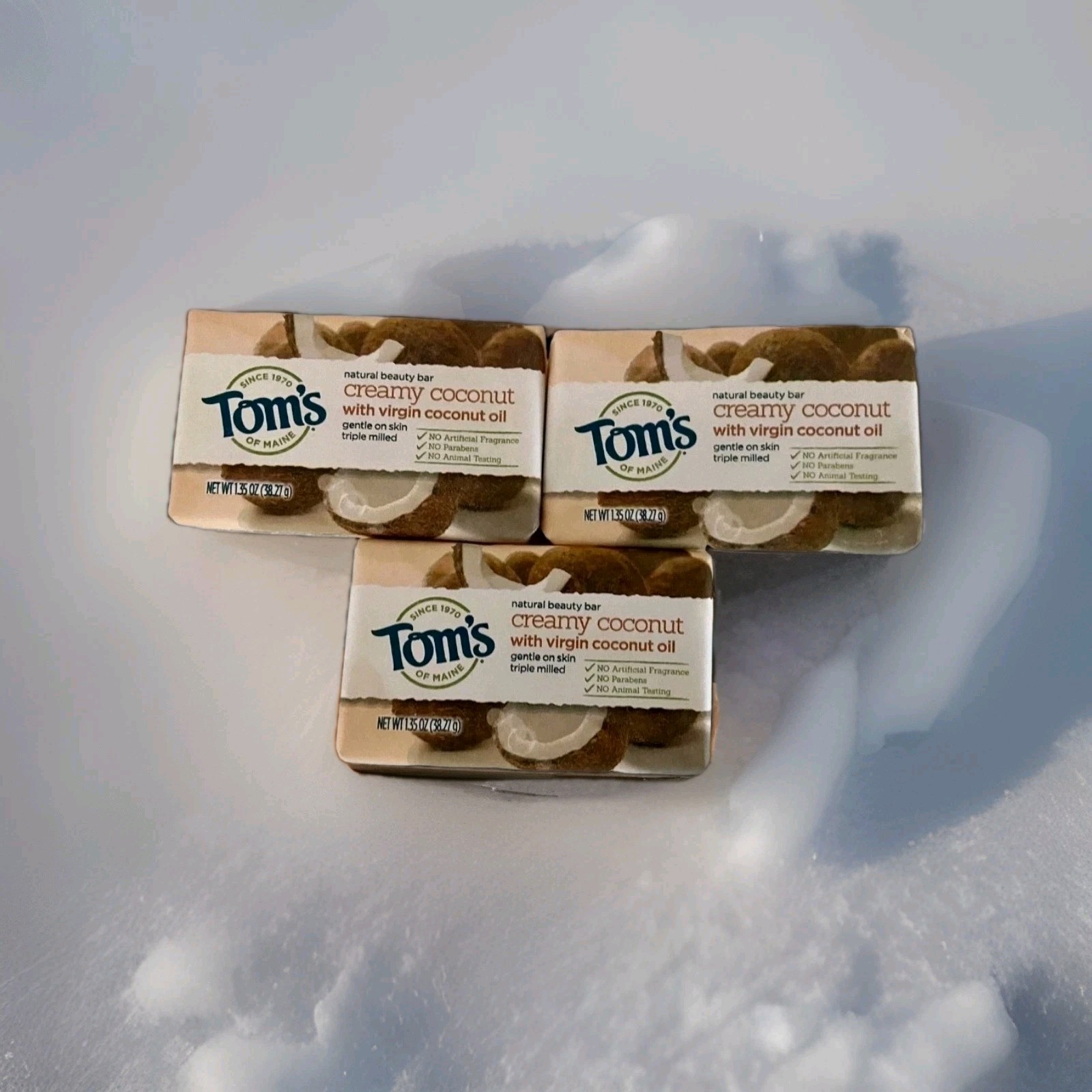 3 Tom's of Maine Natural Beauty Skin Bar Soap Creamy Coconut Oil 1.35 oz Ea