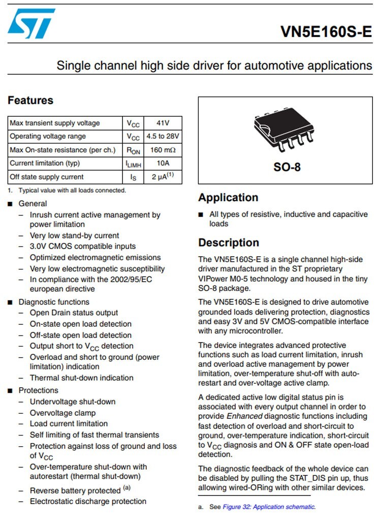 VN5E160S-E STMICROELECTRONICS SO-8 - HIGH SIDE DRIVER NEW