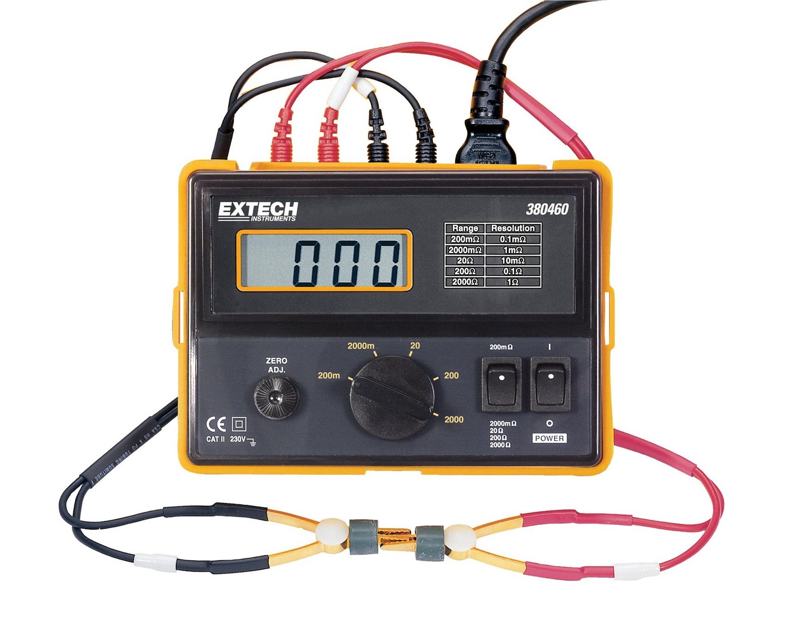 Extech 380460 Precision Milliohm Meter 110 VAC - 4-Wire Kelvin Clip, 0.1 mΩ R...